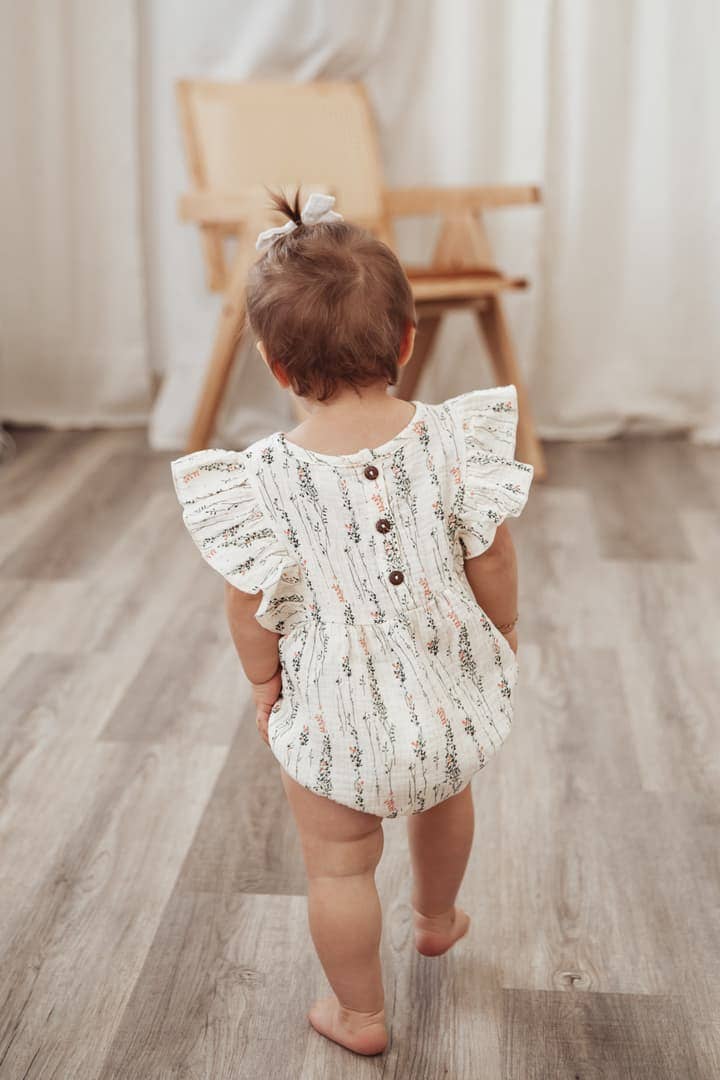 Baby Girl Muslin Spring Romper Short sleeve | Milana +BOW