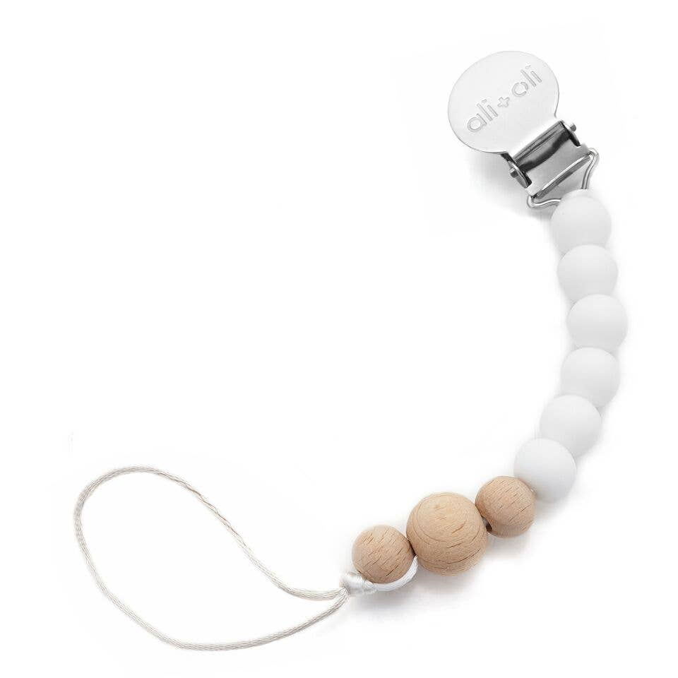 Silicone Pacifier Clip (White Wood)