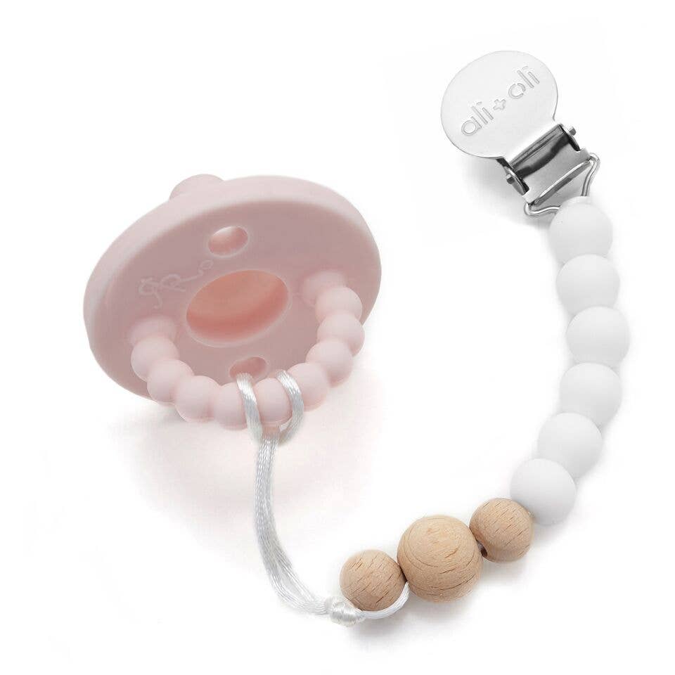 Silicone Pacifier Clip (White Wood)