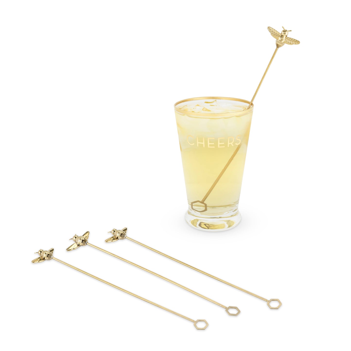 Gold-Plated Stainless Steel Bumble Bee Stir Sticks -Set of 4