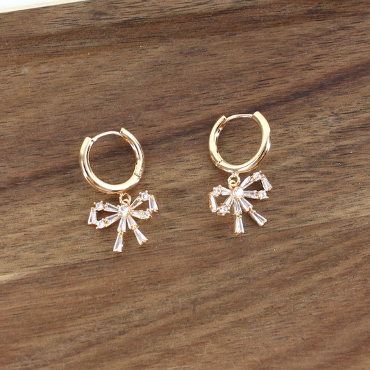 E24241 Bow Drop CZ Small Hoop Earrings