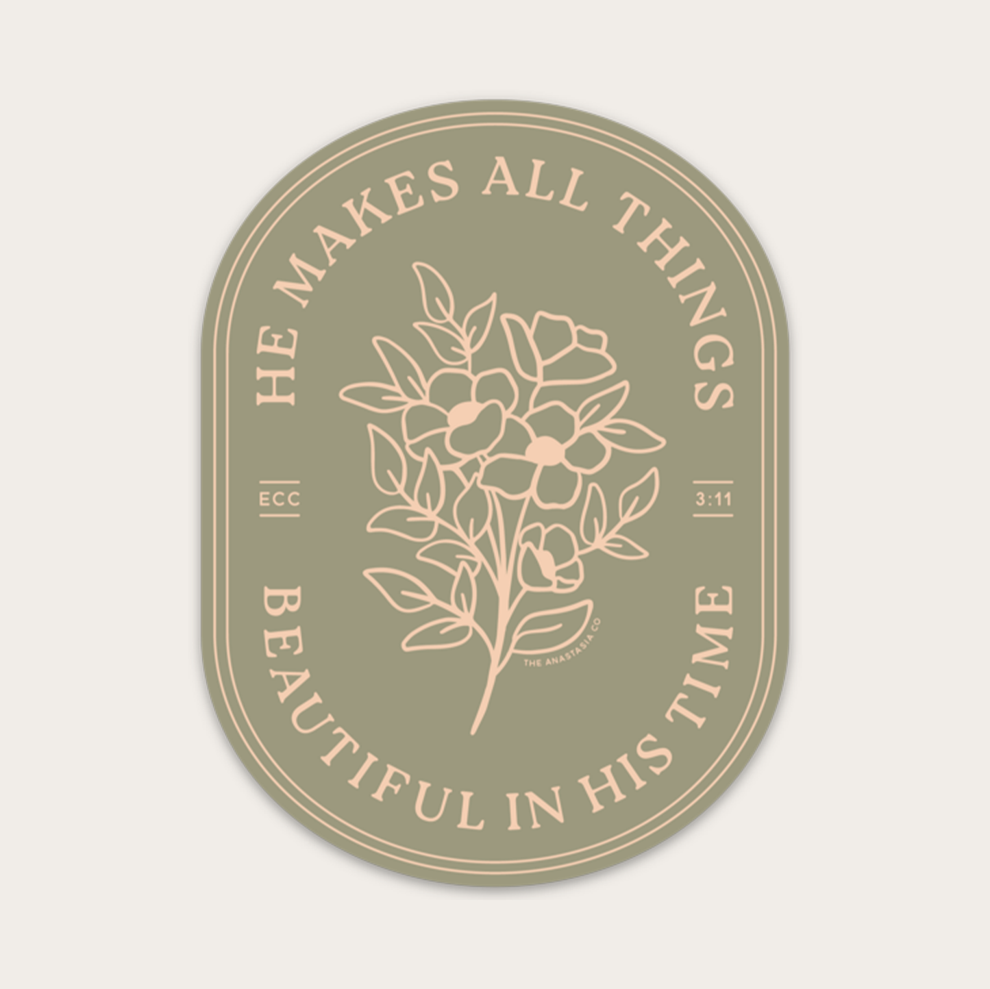 He Makes All Things Beautiful Floral Sticker - Green