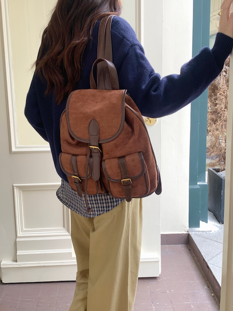 P24114 Suede-Like Microfiber Leather Front Pockets Backpack