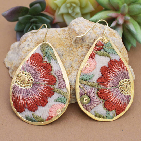 Autumn Bloom Embroidered Teardrop Earrings