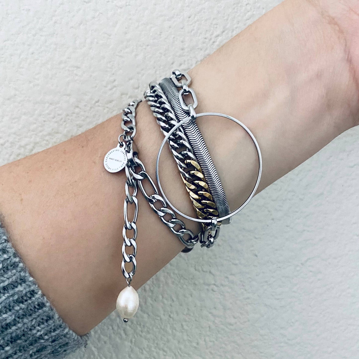 Silver Bracelet Herringbone Snake chain stainless steel 316L