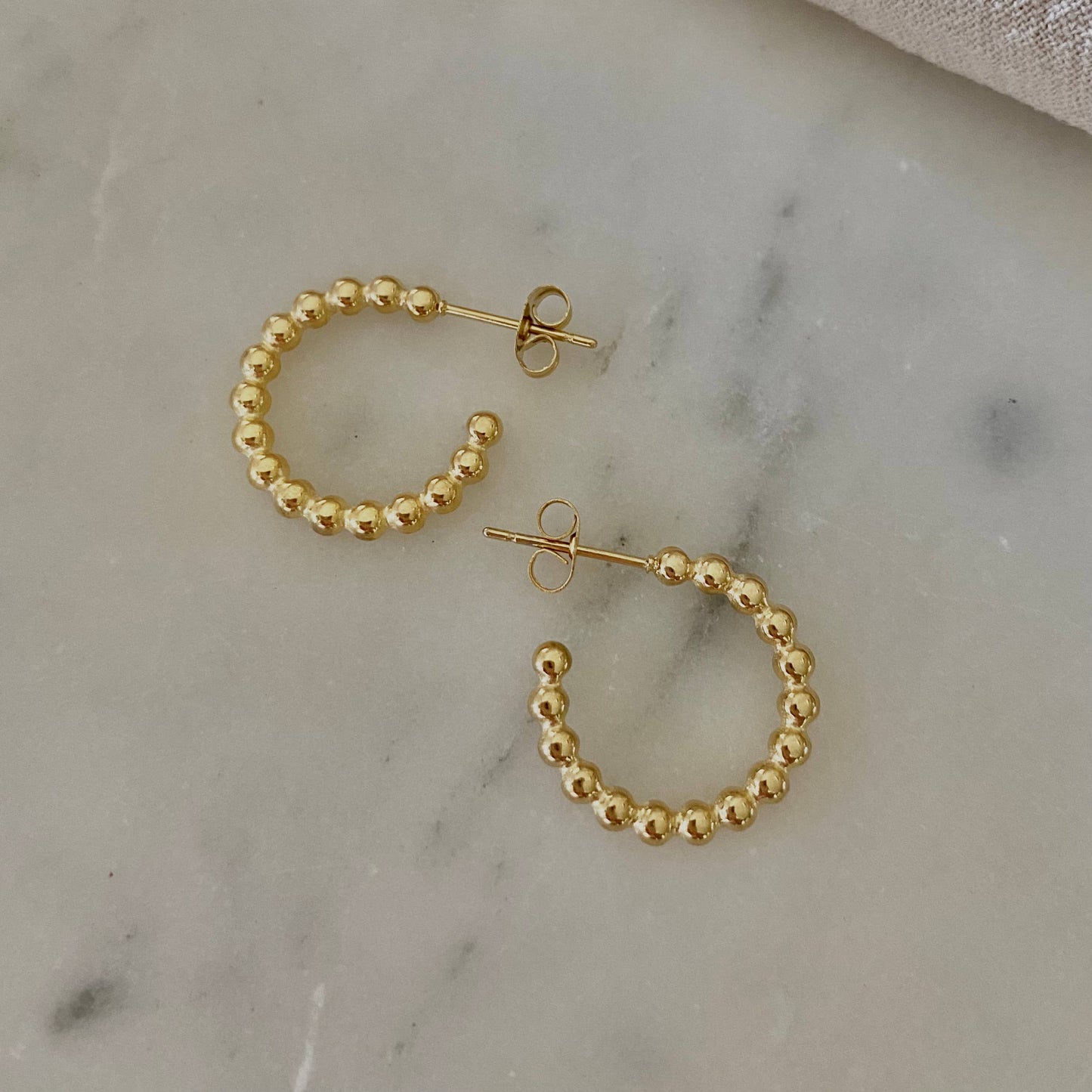 Beaded Small Hoop Earrings 18K Gold Plated Lightweight