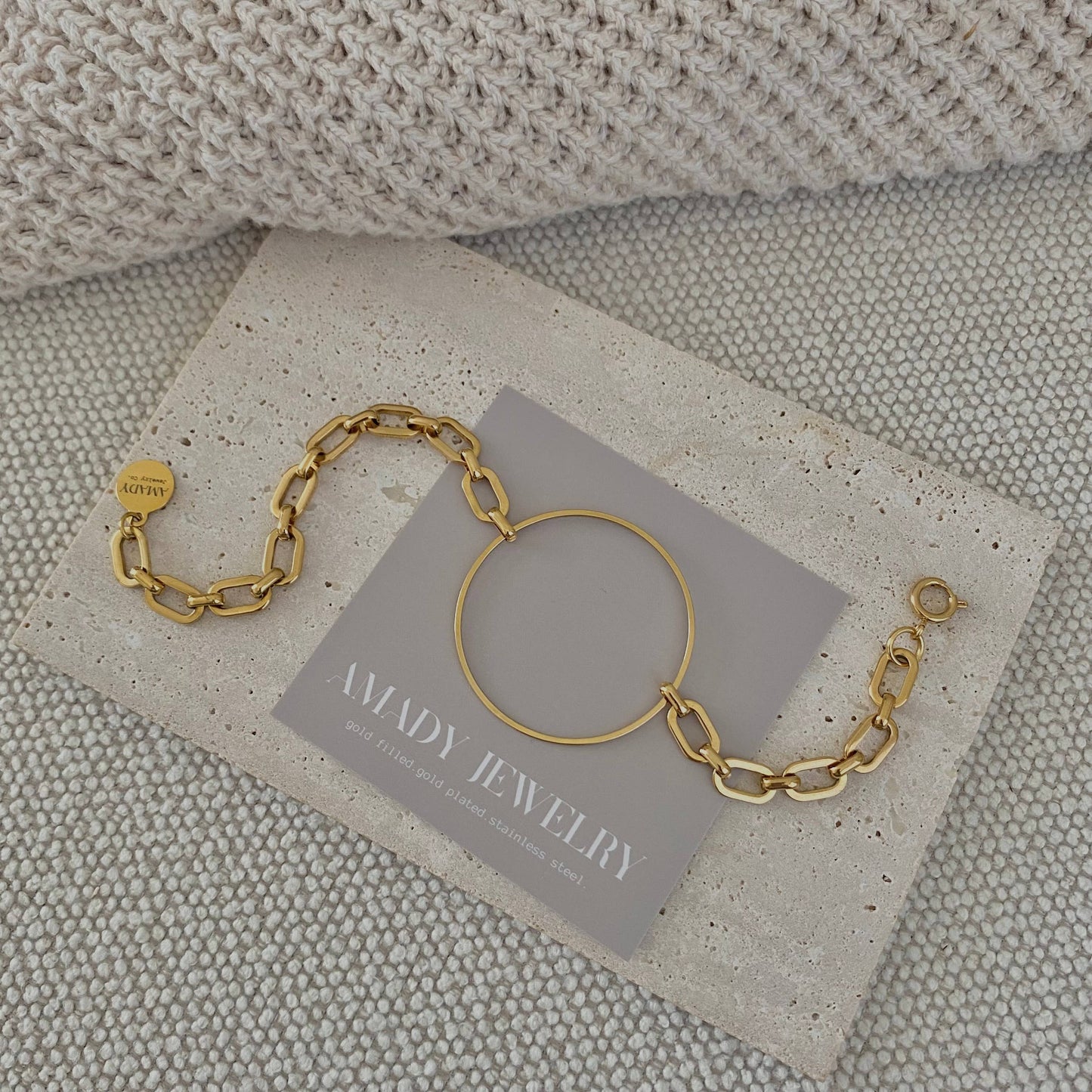 Infinity round charm statement chain bracelet 18k Gold Plate