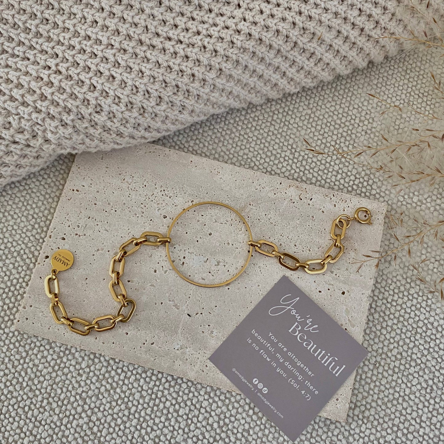 Infinity round charm statement chain bracelet 18k Gold Plate