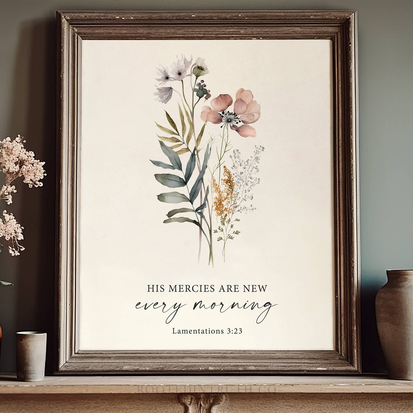 His Mercies Scripture Floral Art Print Christian Gift Decor