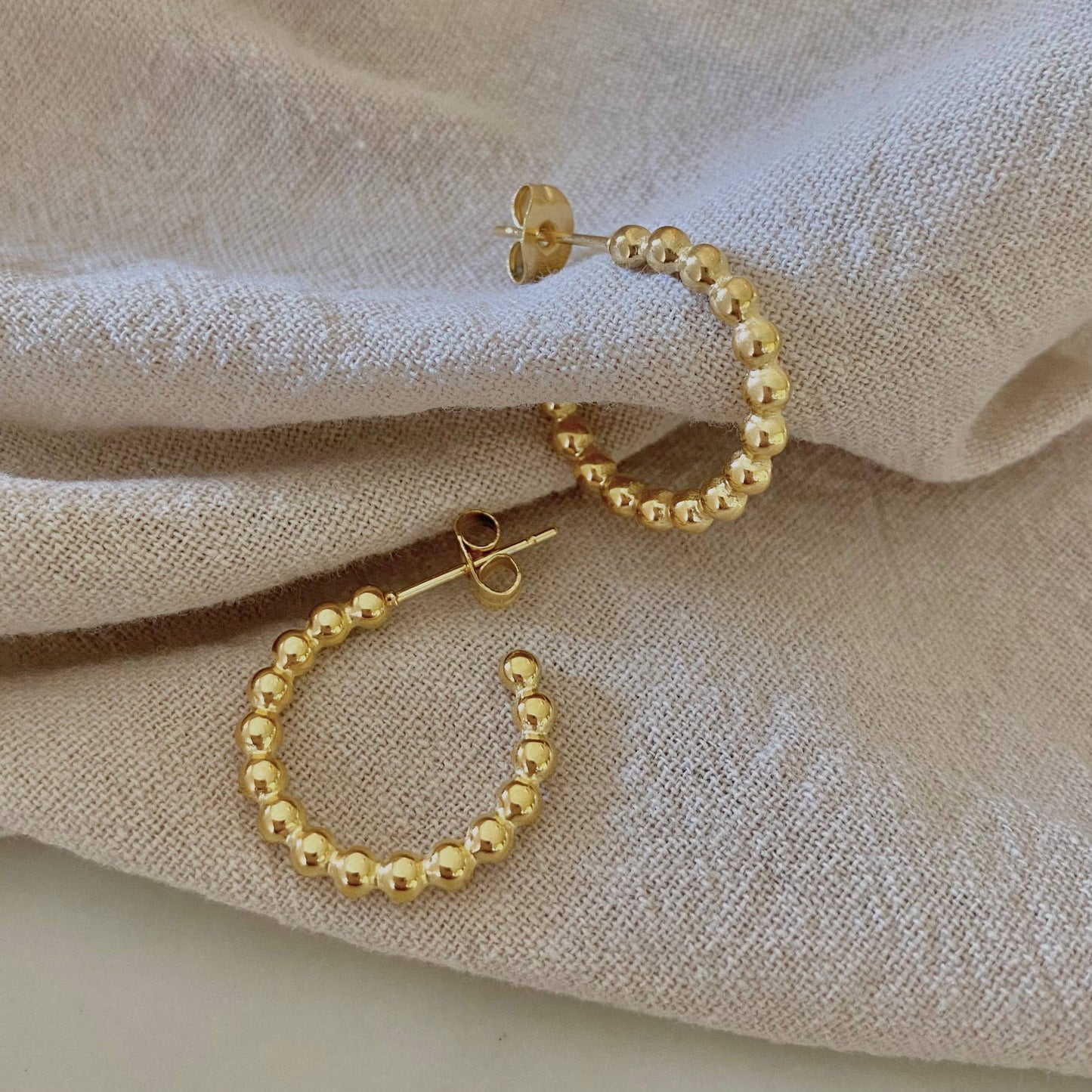 Beaded Small Hoop Earrings 18K Gold Plated Lightweight