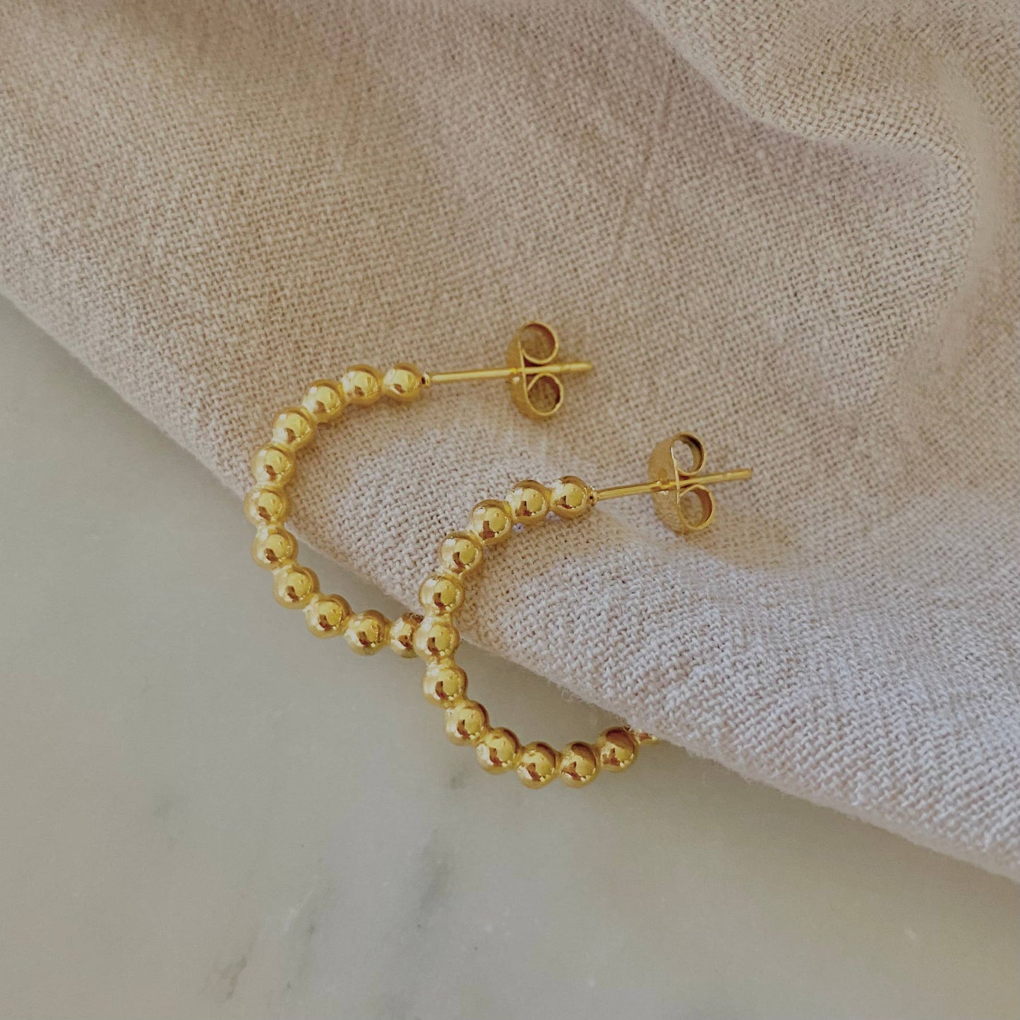 Beaded Small Hoop Earrings 18K Gold Plated Lightweight