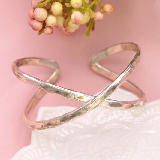 Silver Hammered Crisscross X Cuff